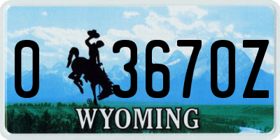 WY license plate 03670Z
