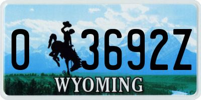 WY license plate 03692Z