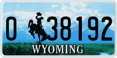 WY license plate 038192