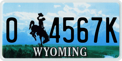 WY license plate 04567K