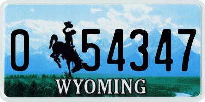 WY license plate 054347