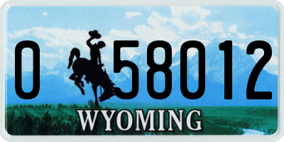 WY license plate 058012