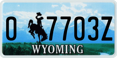 WY license plate 07703Z