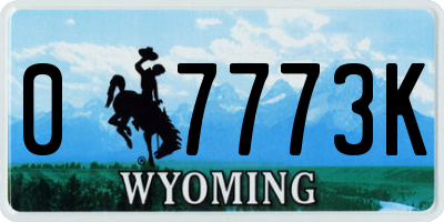 WY license plate 07773K