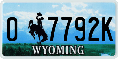 WY license plate 07792K