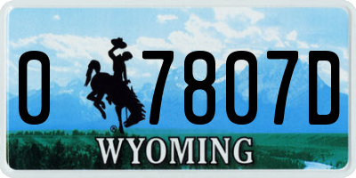 WY license plate 07807D