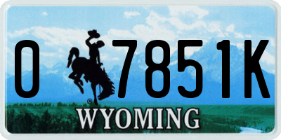 WY license plate 07851K