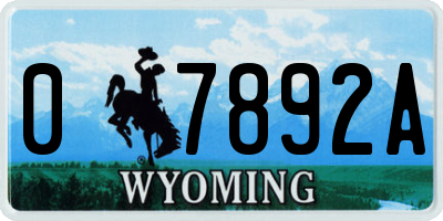 WY license plate 07892A
