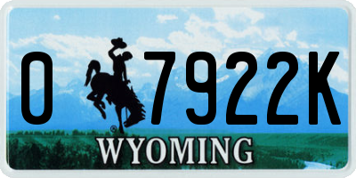 WY license plate 07922K