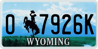 WY license plate 07926K