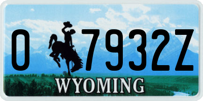 WY license plate 07932Z