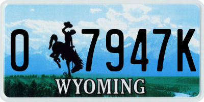 WY license plate 07947K