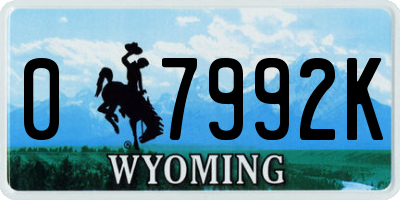WY license plate 07992K