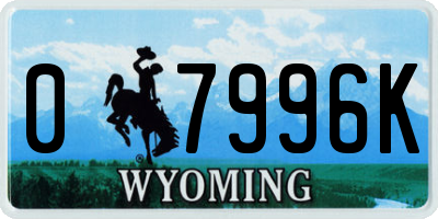 WY license plate 07996K