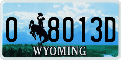 WY license plate 08013D