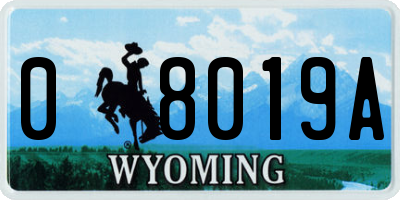 WY license plate 08019A