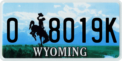 WY license plate 08019K