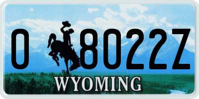WY license plate 08022Z