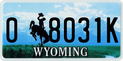 WY license plate 08031K