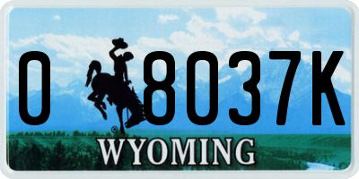 WY license plate 08037K