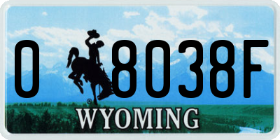 WY license plate 08038F