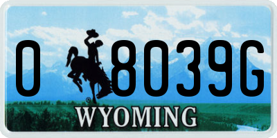 WY license plate 08039G