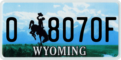 WY license plate 08070F