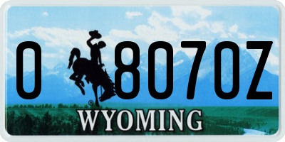 WY license plate 08070Z
