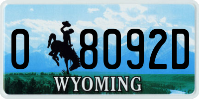 WY license plate 08092D