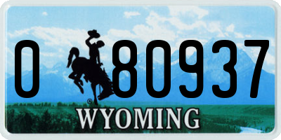 WY license plate 080937