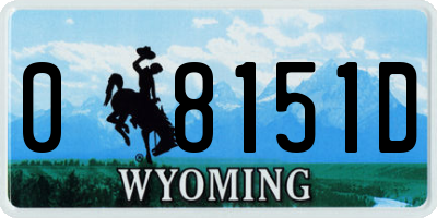 WY license plate 08151D