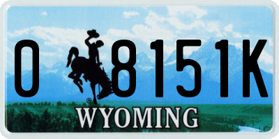 WY license plate 08151K