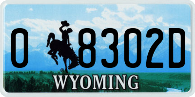 WY license plate 08302D