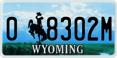 WY license plate 08302M