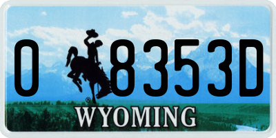 WY license plate 08353D