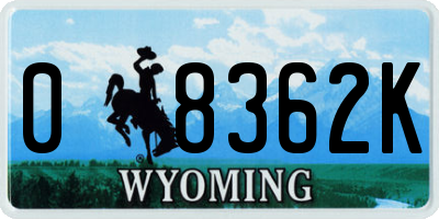 WY license plate 08362K