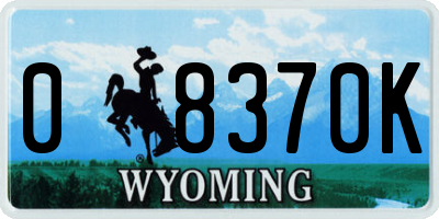 WY license plate 08370K