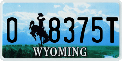 WY license plate 08375T