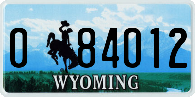 WY license plate 084012