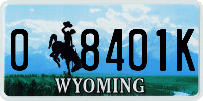 WY license plate 08401K