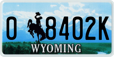 WY license plate 08402K