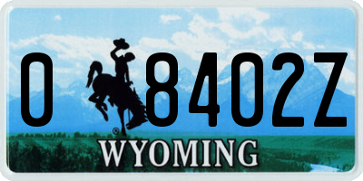 WY license plate 08402Z