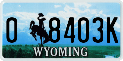 WY license plate 08403K