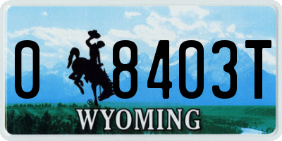 WY license plate 08403T