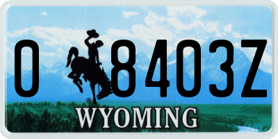 WY license plate 08403Z