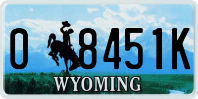 WY license plate 08451K