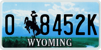 WY license plate 08452K
