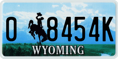 WY license plate 08454K