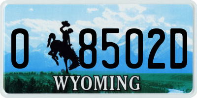 WY license plate 08502D