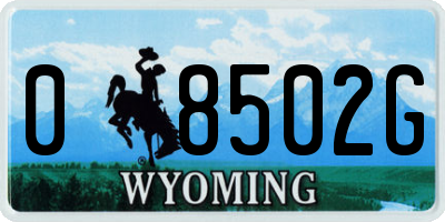WY license plate 08502G